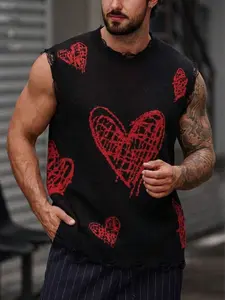 Spring/Summer New Colorblock Valentine’s Day Unisex Couple Heart Pattern Cutout Design Comfortable Slimming Gothic Style Sleeveless Thin Knit Top