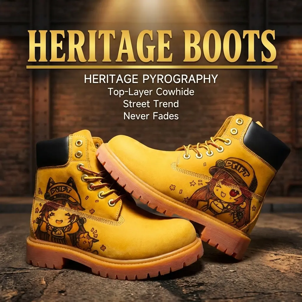 Women's Handmade Cowhide Leather Western High-Top Ankle Boots - Laces, Custom Pyrography Customizable Patterns, Handcrafted Marks, All-Seasons Party Cowboy Aesthetic Footwear