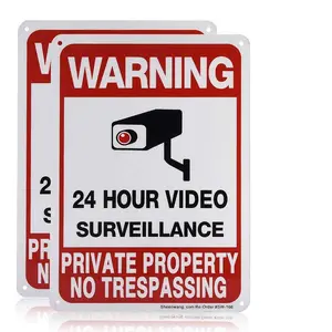 Pack Private Property No Trespassing Sign, video surveillance signs outdoor, UV Printed .040 Mil Rust Free Aluminum 10 x 7 in, Security camera sign for home, Business, Driveway Alert, CCTV