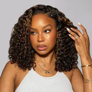 OQ HAIR 2/30 Highlight Water Wave Bob Wigs 7x5 Pre-Everything Wear Go Wig With Drawstring Glueless Human Hair Wigs Pre Colored for Beginner Friendly Short Bob Wig