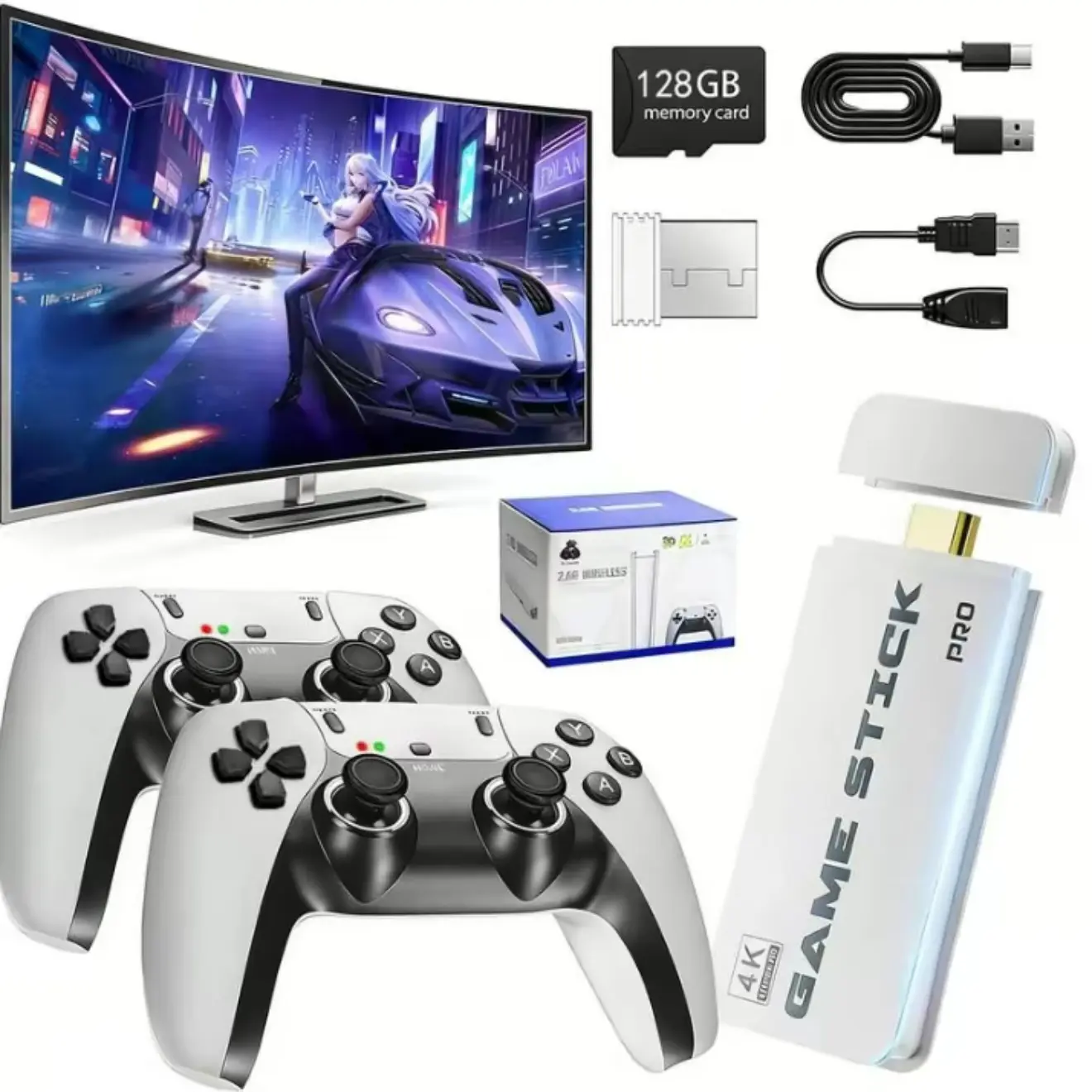 2026 Mass Games Retro Game Console (Non-PS2) - 40000+ Built-in Games, 19 Emulators, 2 Wireless Controllers-Pads, HD Output, 128GB SD Card, Gameboy-Type Device, Stick, Portable Gaming System for Kids-Adults