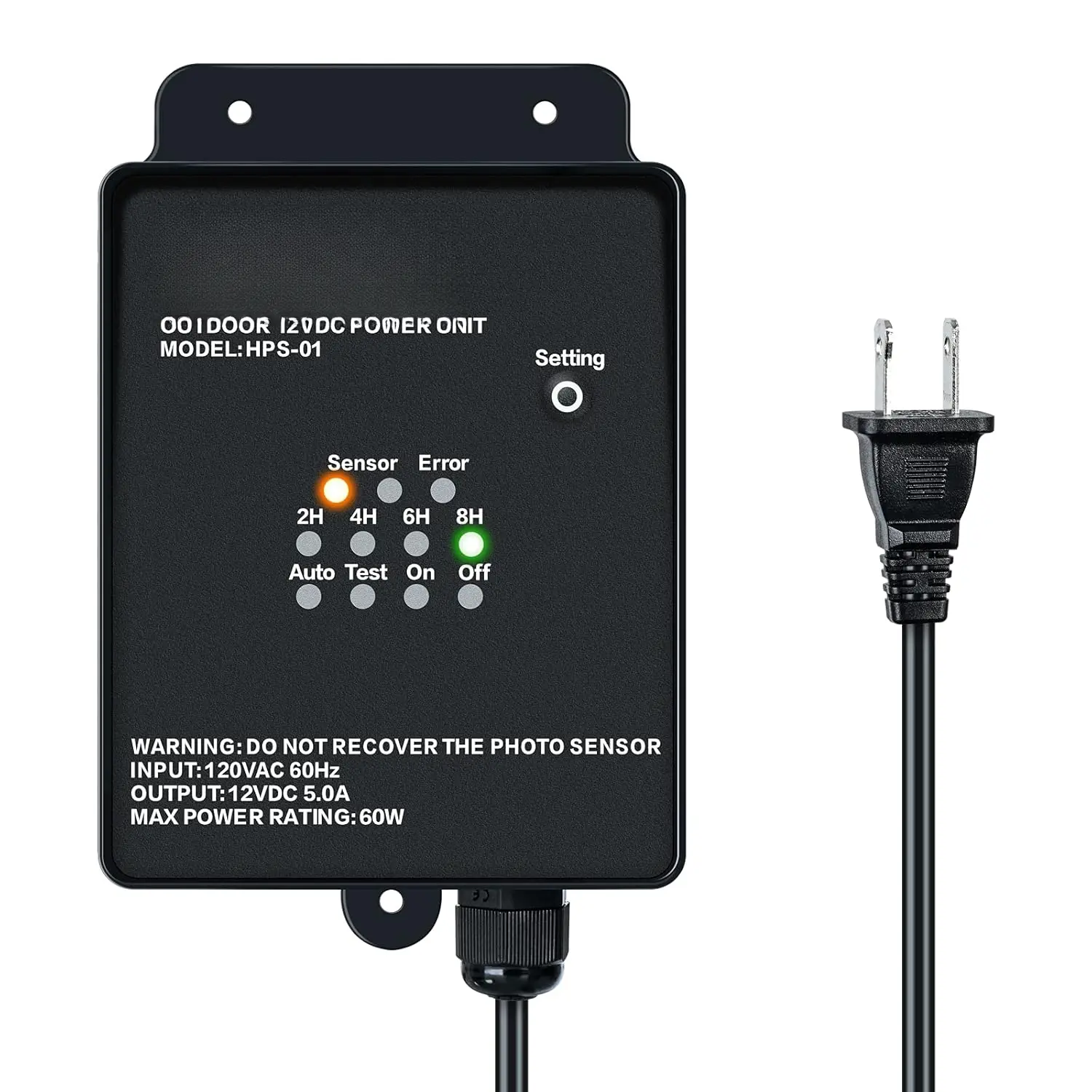 Outdoor Low  Transformer,  60W 120V AC to 12V DC Landscape Light Transformer with Countdown Timer and Photocell Light Sensor, for Spotlight Pathway Light