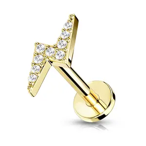 Internally Threaded Triple Marquise CZ Crystal Top Flat Back Lip Cartilage Tragus Stud  - 316L Stainless Steel