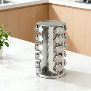 Spice Racks, Rotating Spice Rack Organizer for Cabinet, 20 Jars Revolving Seasoning Organizer for Kitchen, Stainless Steel Spice Tower for Countertop, for Seasoning Jars, Spices Spice Racks reusable label