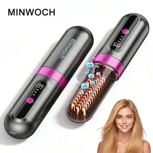 MINWOCH Portable Hair Straightening Comb Three-level Temperature Adjustment Anti-scald Design Negative Ion Wireless