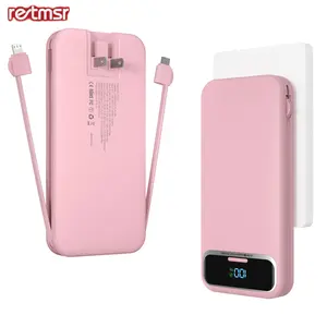 RETMSR 12000mAh Ultra-thin Power Bank with AC Socket Fast Charging Built-in Dual-wire Digital Display SCP22.5W Max for All Models of Mobile Phones Tablets External Battery Pack Portable Rechargeable Battery Pink Smartphone