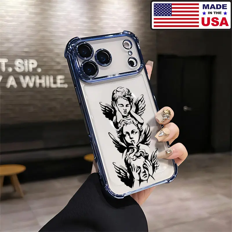 Three Wise Cherubs Tattoo Aesthetic Design Pattern Casing For iPhone 17 16 15 14 13 12 Samsung 22 23 24 25 Plus Pro Max Ultra Soft Silicon TPU Shockproof Protector Vintage Unique Gifts for girls Fashion Mobile Phone Case