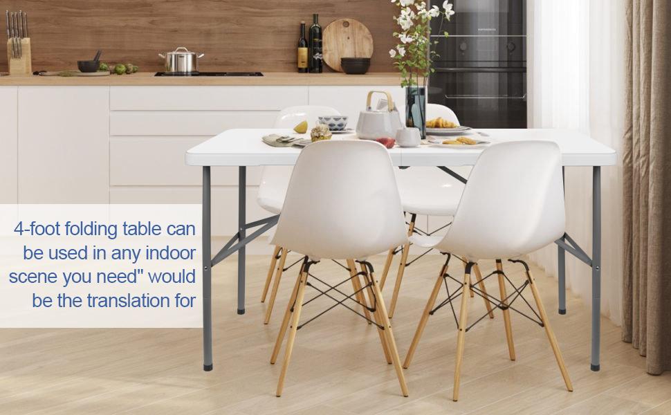 WGCTEK 4FT FOLDING TABLE, PLASTIC FOLD IN HALF TABLE OUTDOOR INDOOR, WITH HANDLE AND LOCK - WHITE