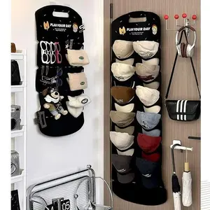Felt Hanging Cap Storage Box with Adhesive Hook Moisture-Proof Baseball Hat Organizer 6/12 Grids for Easy Access