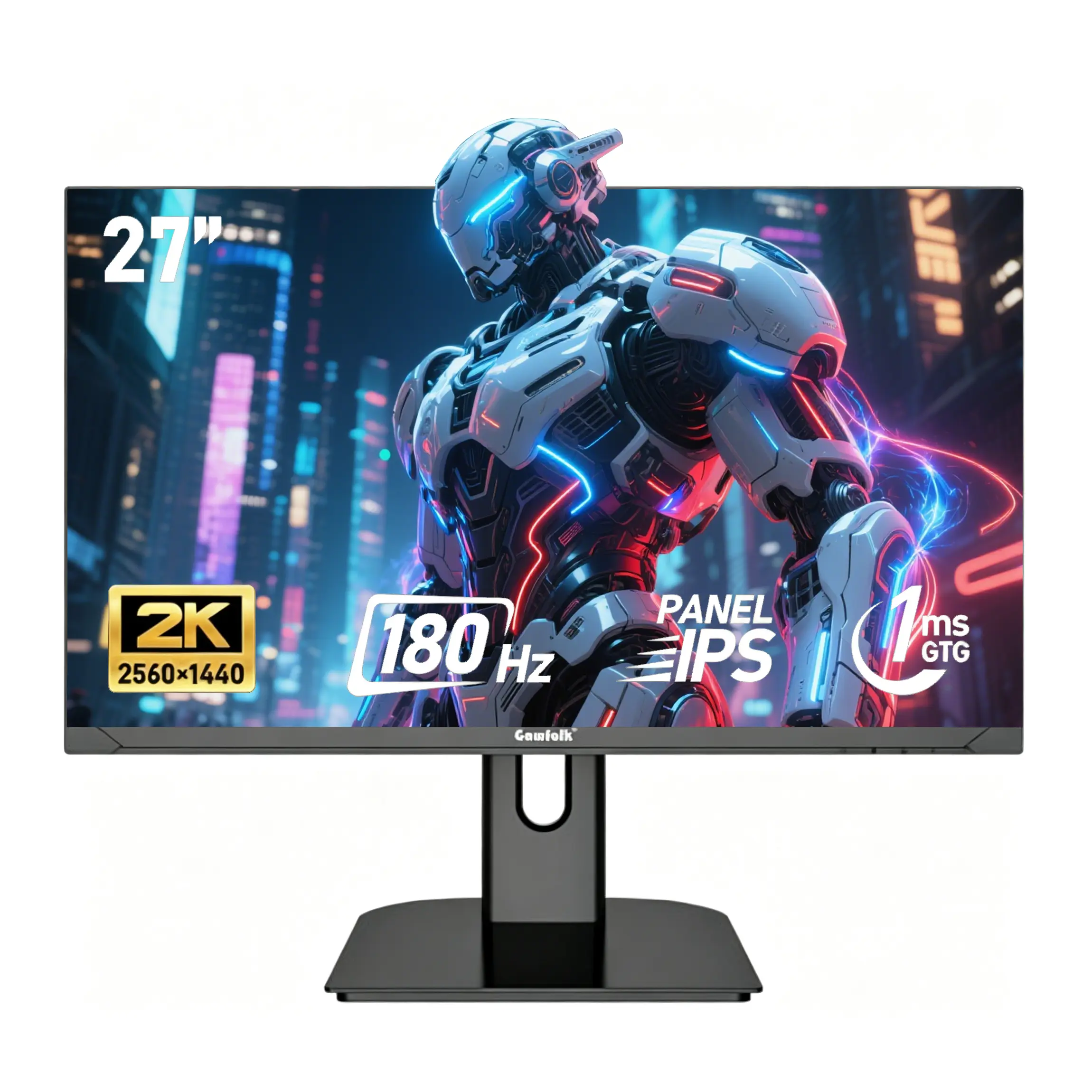 Gawfolk 27 inch 2K QHD(2560×1440) PC Screen, 180Hz Gaming Monitor, 1ms Without Bezel, FreeSync,100% sRGB, 178° Wide Viewing Angle, HDMI2.0、DisplayPort, 75 * 75MM Wall Mount Compatible - Black