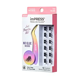 Impress Falsies Self Adhesive Eyelashes, 12 Lash Clusters + Applicator - Bold