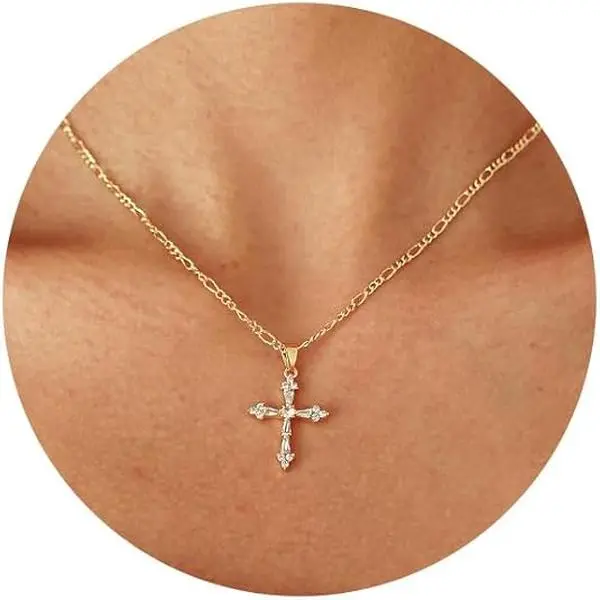 Cross Necklace for Women, Dainty Gold Plated Cross Pendant Small Cross Choker Cute Gold Necklaces for Women Trendy Cute Stuff Faith Jewelry Teen Gifts