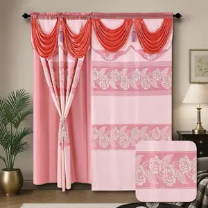 curtains for living room and bedroom windows, 54 inches wide x 84 inches long, set of 2 elegant curtain panels with attached valance and 2 tassel tiebacks