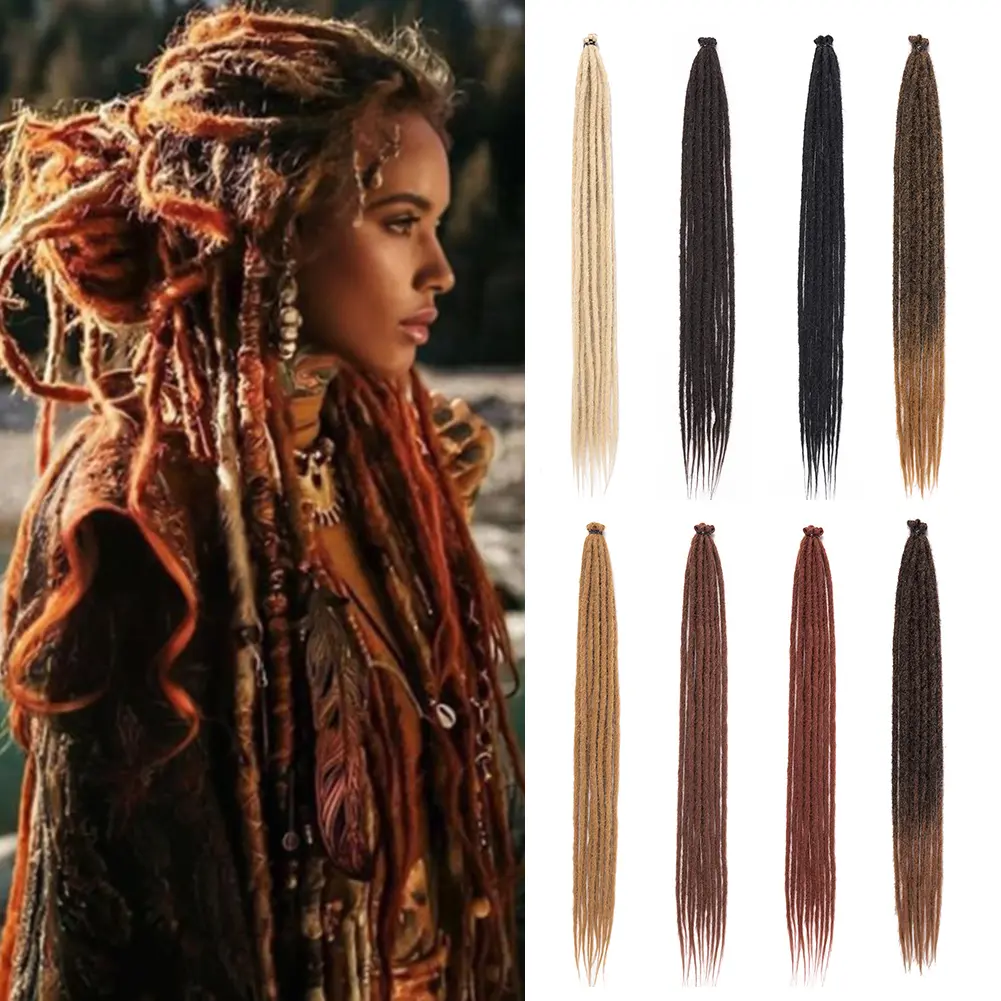 Synthetic Dreadlock Extensions, 10 Strands Braided Ombre Blonde Locs, 30Inch Hippie Reggae Style Single Dreads for Crochet Braiding Hair, Braiding Hair Synthetic Extensions & Pieces, Colored Dreadlock Synthetic Extensions & Pieces