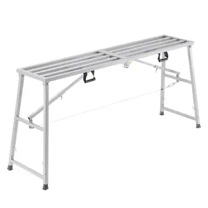 【Summervibes】VEVOR Work Platform, 4 Gear Adjustable Height, Folding Alloy Steel Step Ladder, Portable Scaffolding Platform, 880 lb Load Capacity, Non-Slip Rubber Feet, Drywall Painting Stool, Cleaning & Washing