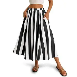 Cicy Bell Womens Summer Striped Maxi Skirts A-Line Elastic Waist Flowy Skirt Breathable Fabric Boho Beach Vacation Outfits