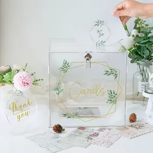 Acrylic Wedding Card Box with Lock Large Letter Envelope Box Acrylic Wedding Gift Card Box Money Box  Elegant Gift Box for Reception Baby Shower Birthday Party Graduation Decorations