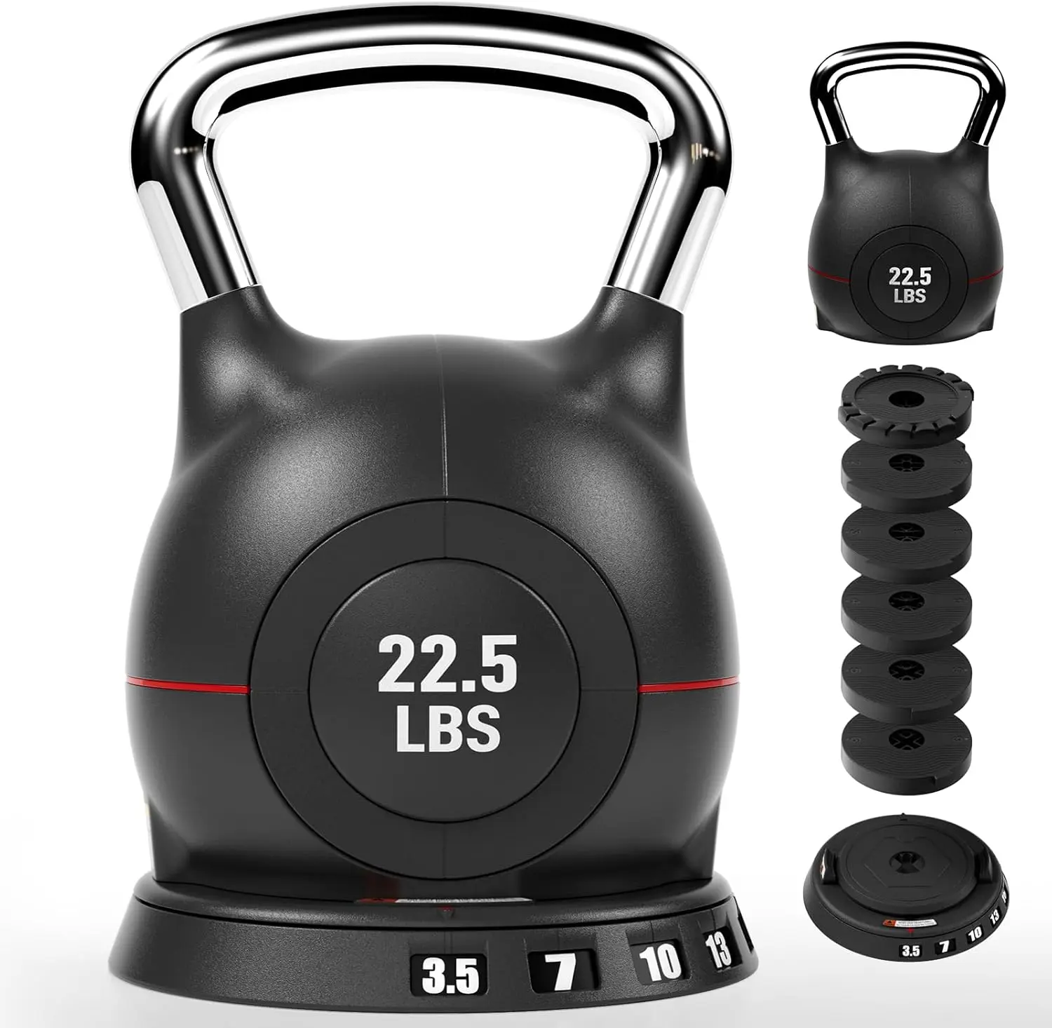 LIFERUN 7-in-1 Adjustable Kettlebell Set, 22.5 lb or 44 lb Quick-Change Kettlebell with Weight Dial and Safety Lock, Space-Saving Free Weights for Home Gym Strength Training, Full-Body Workouts, Fitness Exercise and Gift