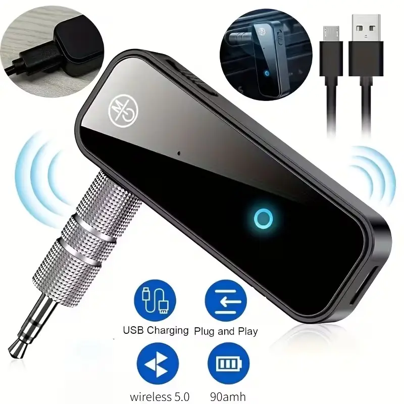 Wireless 5.0 Car Bluetooth Receiver Car 2-in-1 Wireless Transmitter and Receiver Adapter Hands-free 3.5mm Jack Suitable for car Audio System TV Computer Headphones Auto Automotive