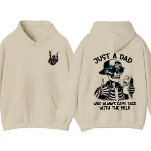 Just A Dad Who Always Came Back With The Milk Hoodie, Funny Skeleton Dad Graphic Pullover, Father’s Day Hoodie, Humor Dad Gift, Vintage Style Casual Hoodie