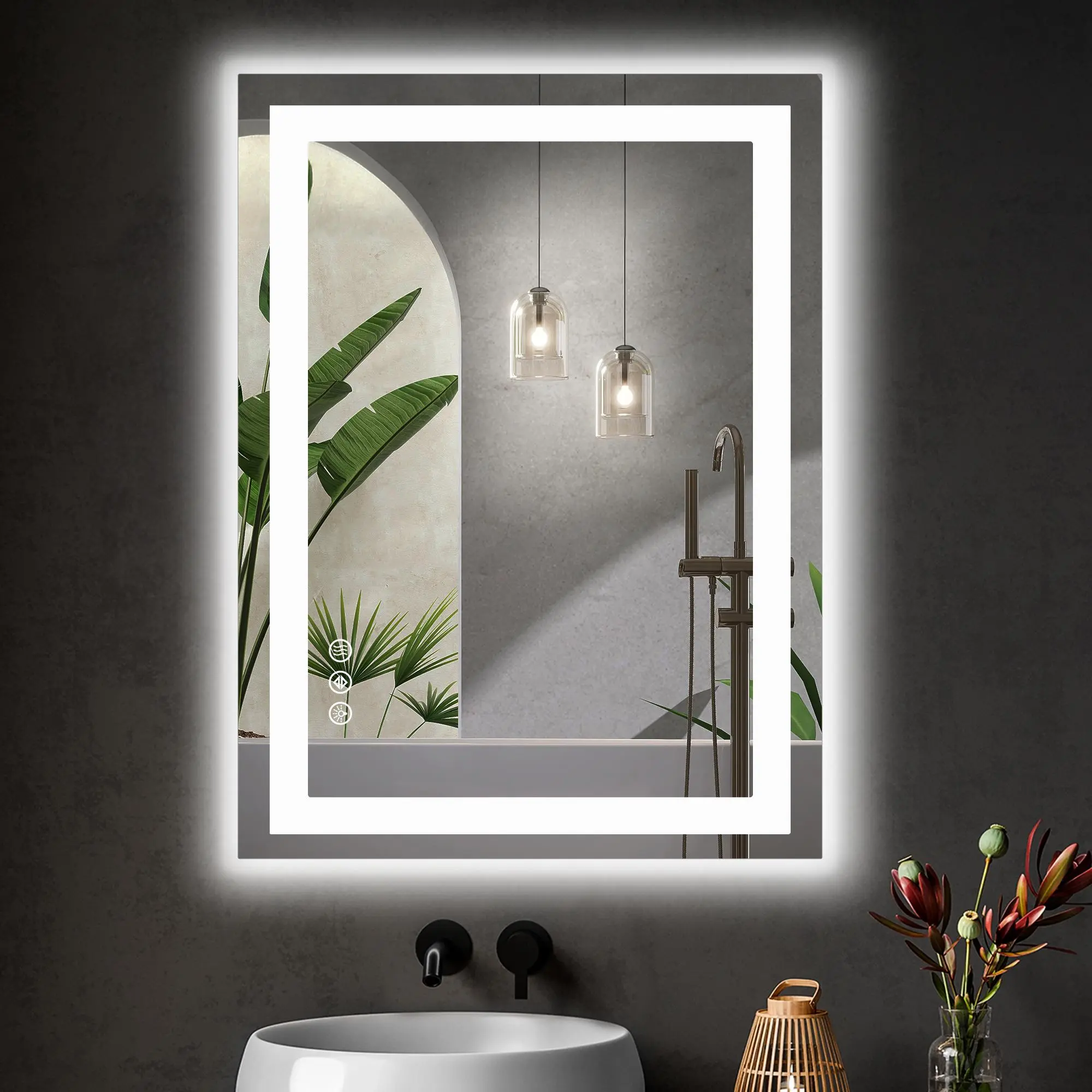 Sweetcrispy LED Wall-Mounted Bathroom Mirror, Double Front and Back Lights, Anti-Fog, Shatter-Proof, Dimmable Tempered Glass, Memory Function