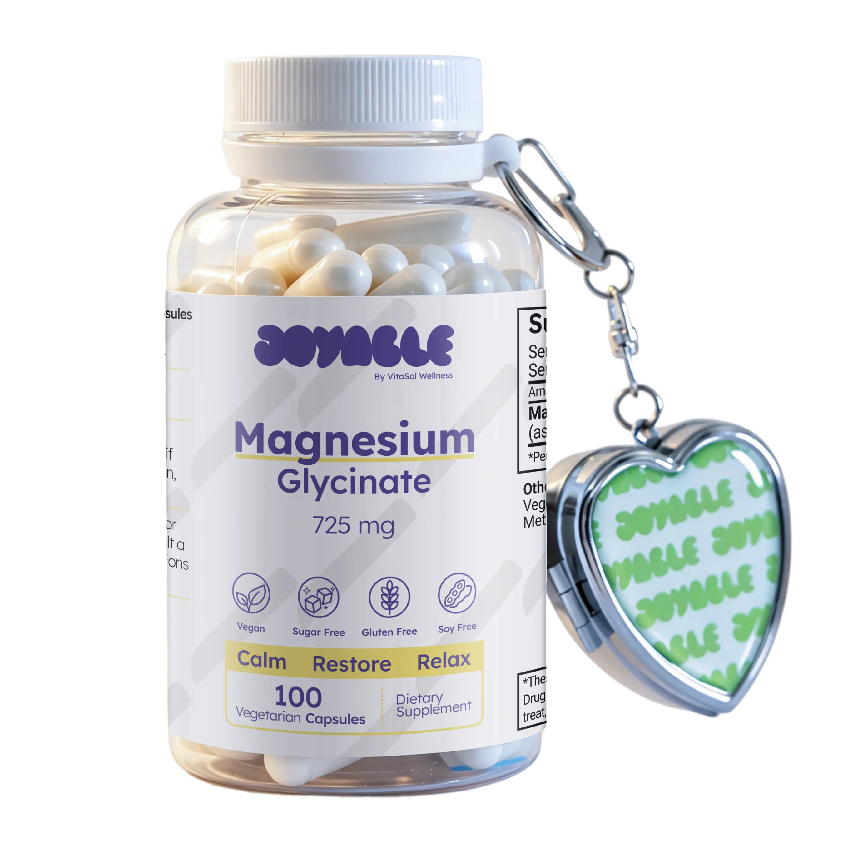 Joyable Magnesium Glycinate 725mg - Supports Calm, Restore & Relax - 100 Veggie Caps, Gluten-Free & Vegan