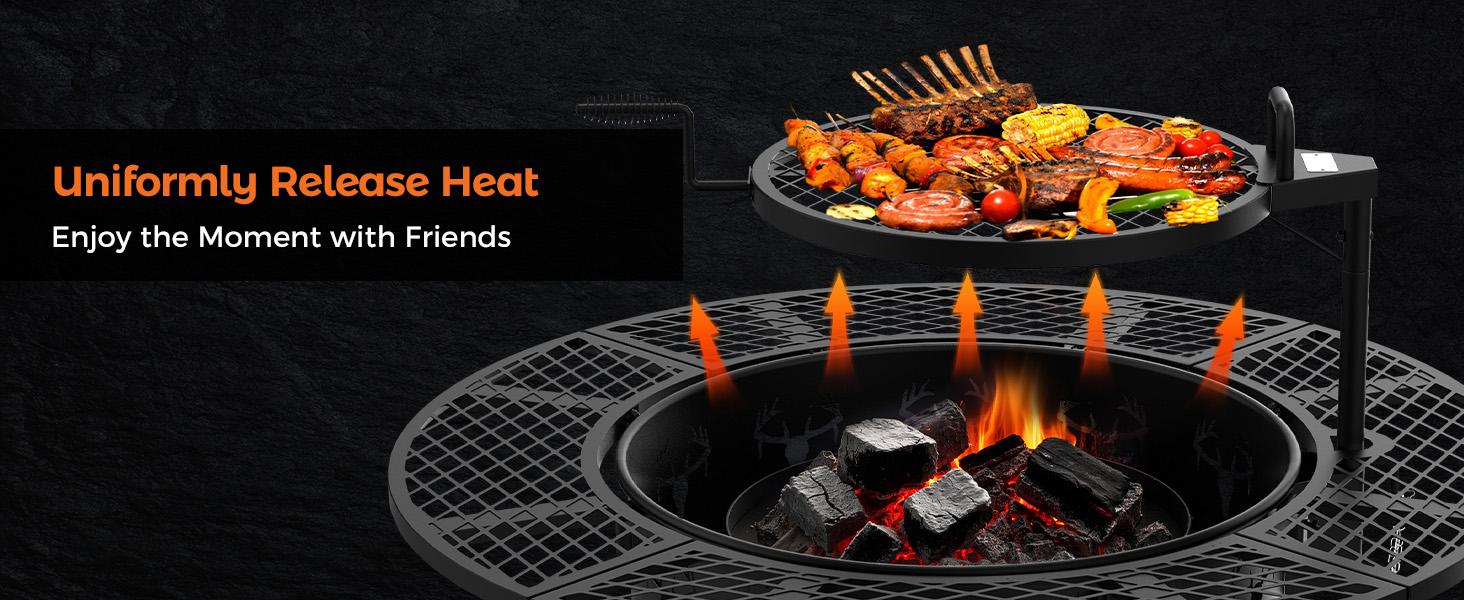 BALI OUTDOORS 17" Charcoal Pan for 40'' Ring Fire Pit BBQ Grill Charcoal Tray Round Cast Iron Heavy Duty Black TikTokShopBlackFriday