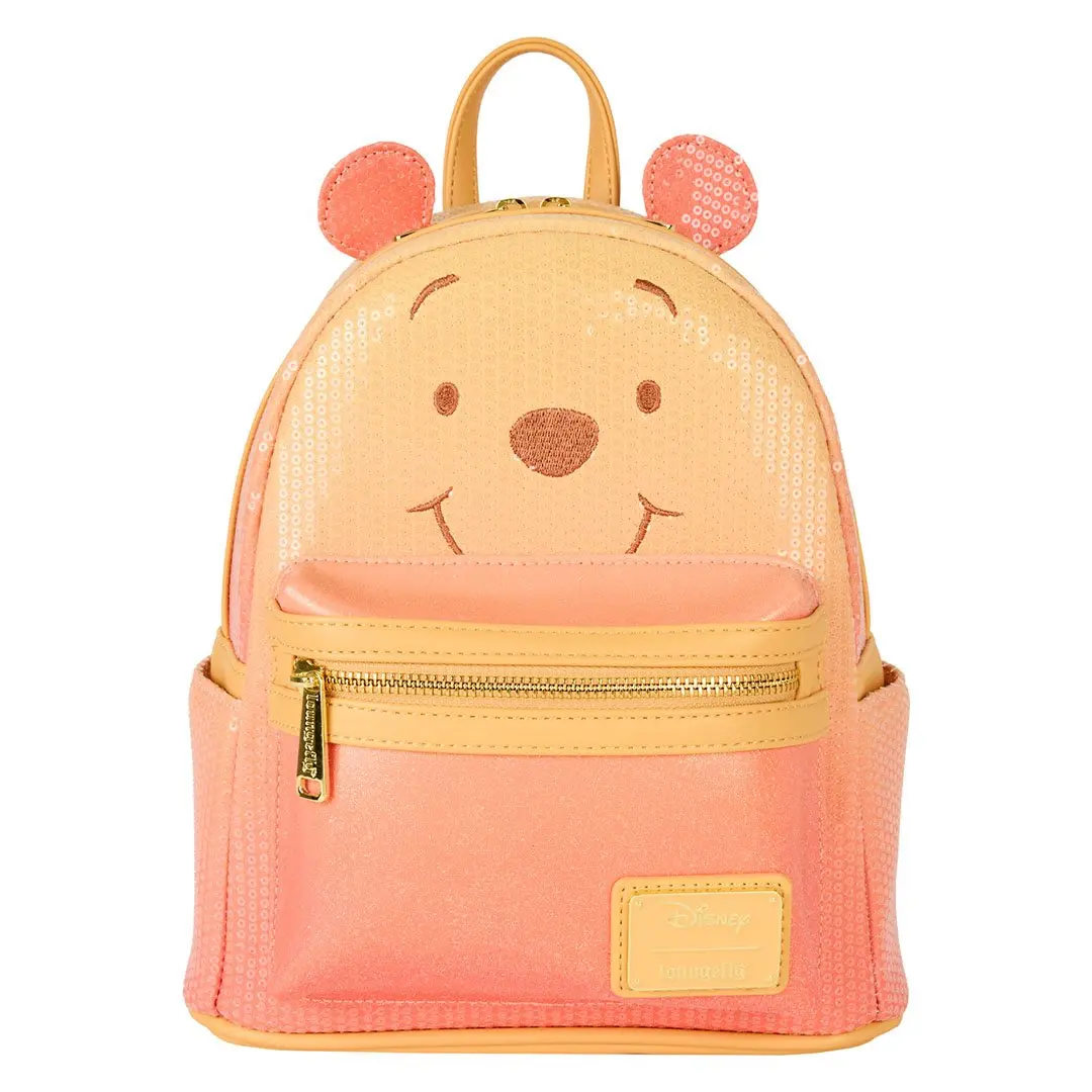 Loungefly Disney Winnie the Pooh Cosplay Mini Backpack for Women, Faux Leather with Sequin Ombre, Embroidery, 3D Ears & Adjustable Straps, Sequins, Cartoon Character, Adults, 9” W X 10.5” H X 4.5” D