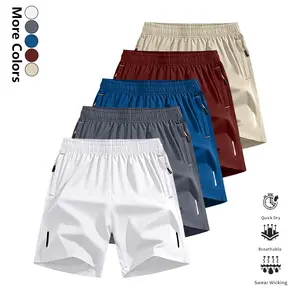 Men’s quick-dry outdoor sports shorts, 5-pack, featuring zippered pockets and a drawstring design, with reflective stripes; suitable for climbing, tennis, running, and other outdoor activities; performance running shorts; tennis sportswear; stylish design
