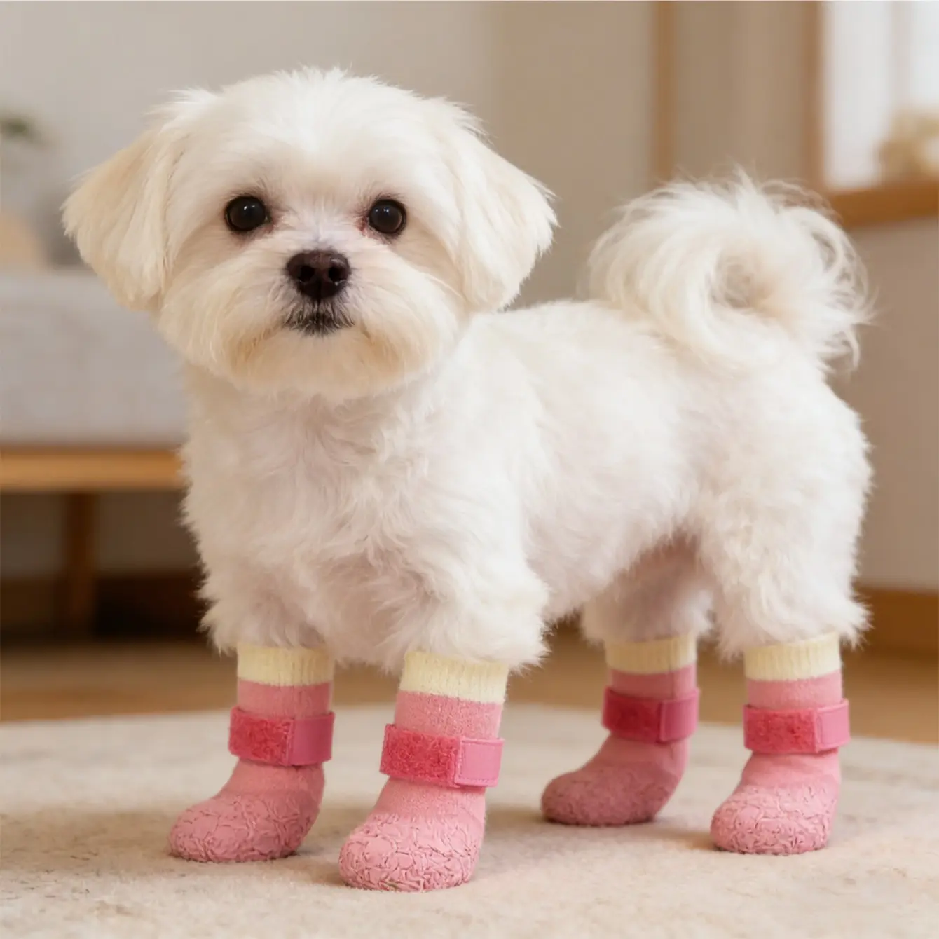 4-Pair Set Waterproof Dog Boots, Silicone Anti-Slip Wear-Resistant Pet Shoes Puppy Shoes for Outdoor Sports, Protective Paw Covers