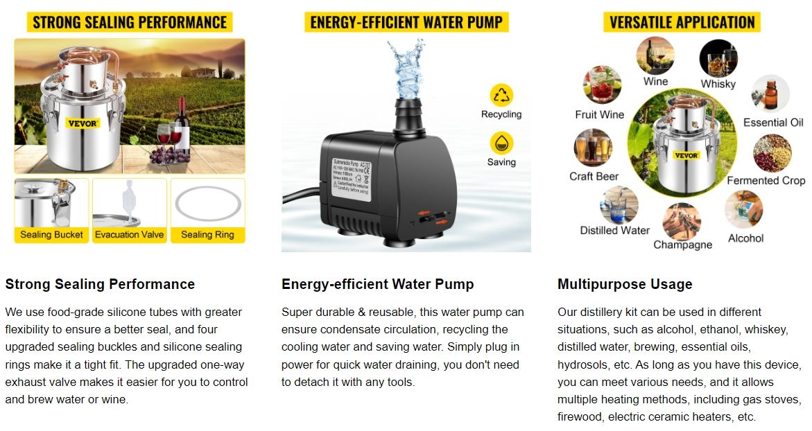 VEVOR Water Wine Still Max 13.2Gal/50L,  Wine Distiller with Circulating Pump, Wine Still Copper Tube, Whiskey Distilling Kit with Build-In Thermometer, Whiskey Making Kit for DIY , Stainless Steel