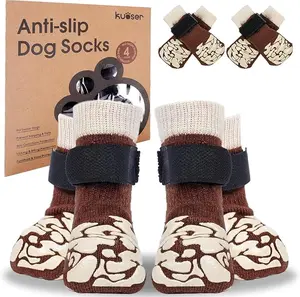 Kuoser Non-Slip Dog Socks, 4 Pcs Socks to Prevent Licking Paws, Paw Protectors for Hot Pavement, Hardwood Floors, Traction Control for Small, Medium, Large Dogs