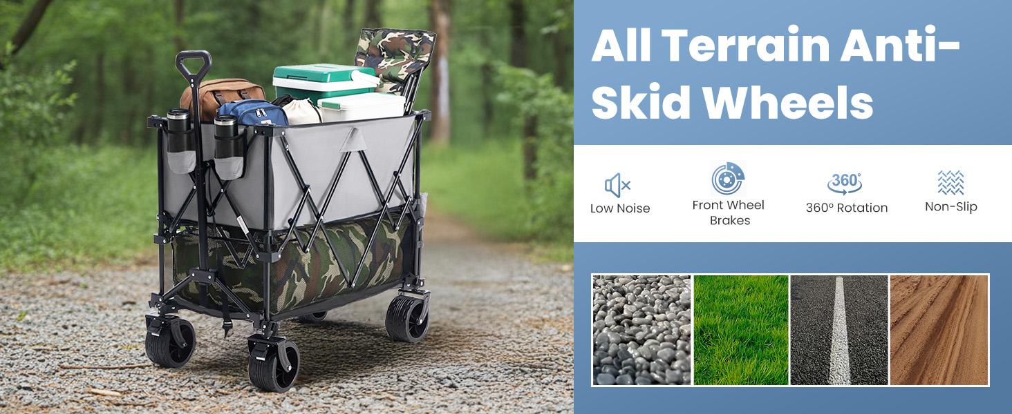 Large Capacity Folding Double Decker Wagon with Brakes, 440 lbs Wagons Carts Foldable Wagon Cart with Flexible Handle, All-Terrain Big Wheels for Grocery Sports Garden Camping Large Capacity Folding Double Decker Wagon with Brakes, 440 lbs Wagons Carts Foldable Wagon Cart with Flexible Handle, All-Terrain Big Wheels for Grocery Sports Garden Camping