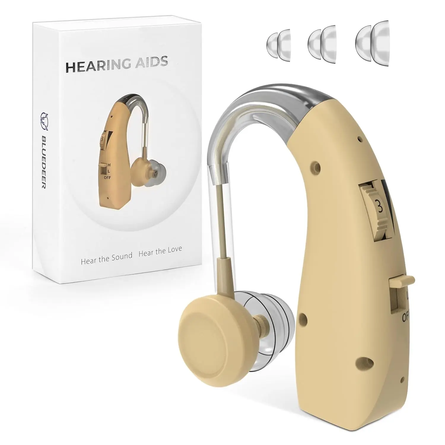Blue Deer Rechargeable OTC Hearing Aid for Adults & Seniors, Single BTE Hearing Aid, Lightweight Behind-the-Ear Design, 5-Level Volume Control, Digital Noise Reduction, Left or Right Ear