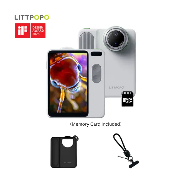 Littpopo MicroCam X1 4K Digital Camera with Case and Lanyard | Dual-Mode Captures Natural Landscapes and 400X Microscope,Protable, 12MP BSI CMOS Sensor, 4K Video, Autofocus,3.5-inch LCD Screen,Memory Card,Ideal for Outdoor Exploration, STEM and Travel.