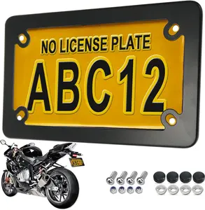 Motorcycle License Plate Frame,Matte Black Stainless Steel Tag Holder for Bike Moto Moped Motorbike Scooter, Cool Metal Bracket with Screws Nuts Caps, 1 Pack