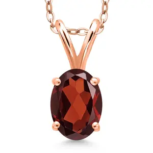0.87 Ct Oval Red Garnet 18K Rose Gold Plated Silver Pendant with Chain