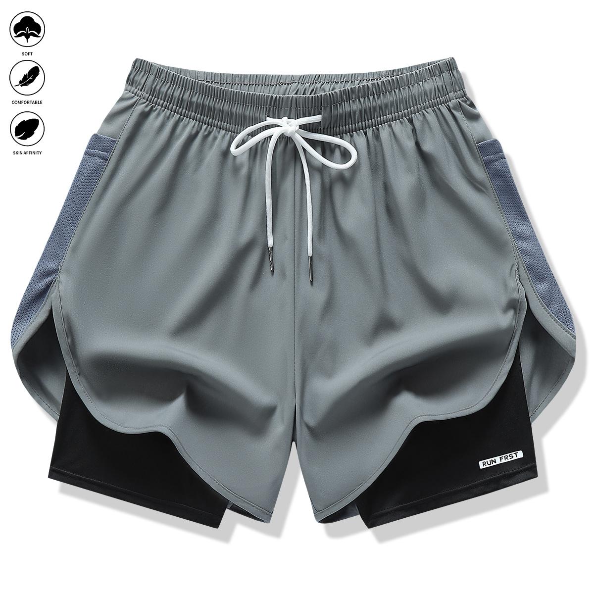 Pack of 3 women’s casual athletic pants, faux two-piece design, solid color, with inner lining, elastic drawstring waistband, suitable for outdoor fitness, running, sports, and casual wear; women’s shorts