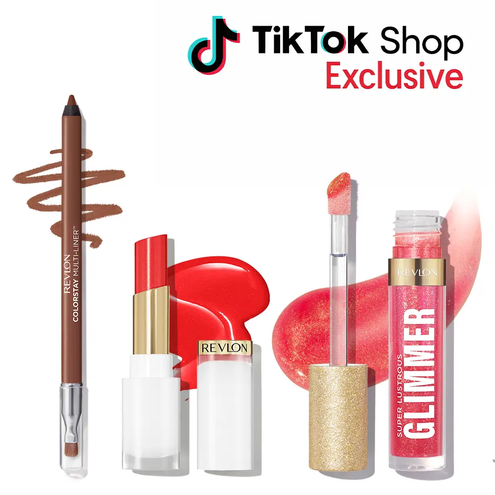 Revlon TikTok Shop Exclusive Lip Bundle - Super Lustrous Glass Shine Balm, Colorstay Multi-Liner, Glimmer Gloss, Radiant Makeup hydrating Lip Set