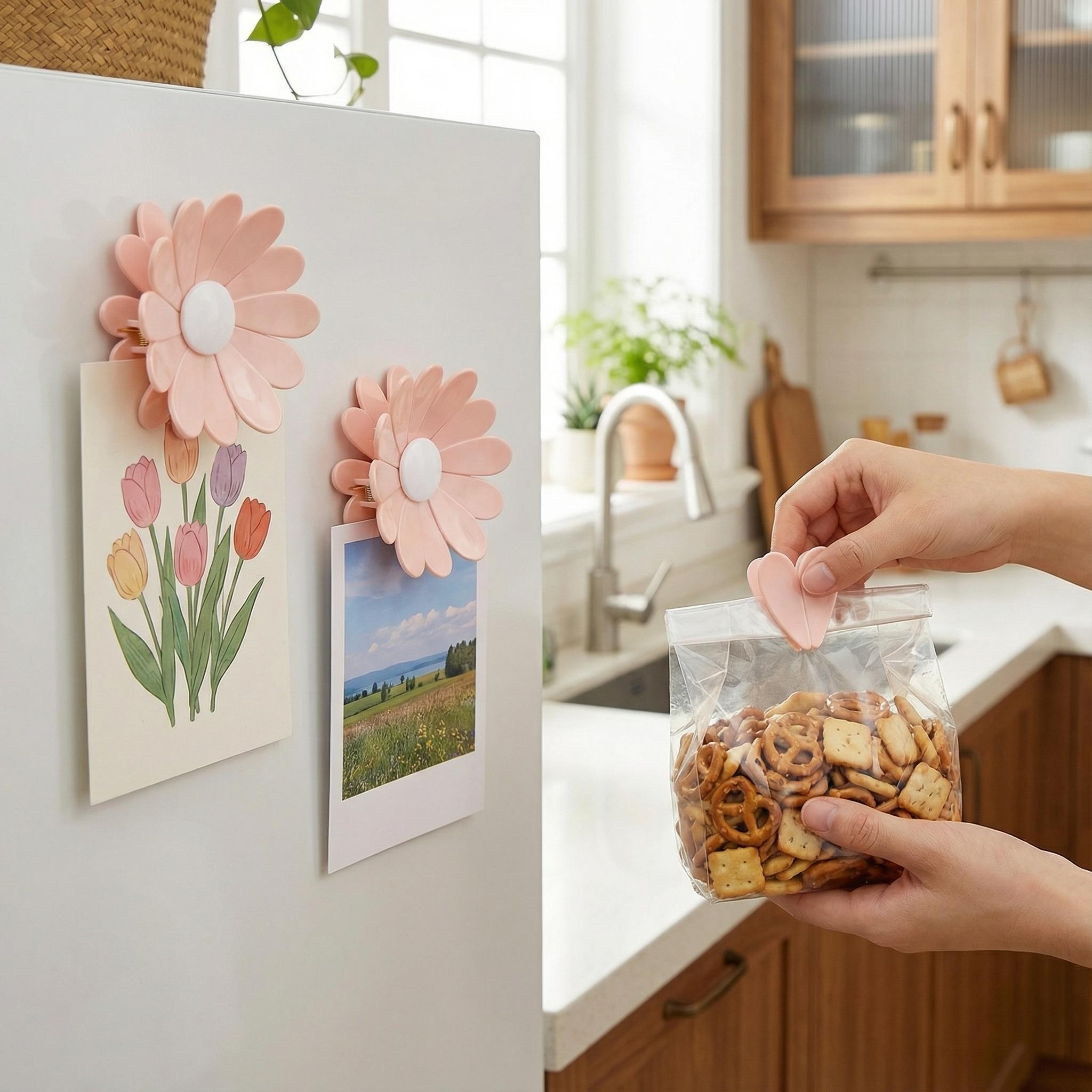 1 PC Magnetic Cherry Blossom Bag Clips,Magnetic Cherry Blossom Refrigerator Sealing Clip, Pink Sakura Food Sealing Clip for Snack, Bread & Pet Food Storage, Fridge Organizer & Kitchen Decor Gift