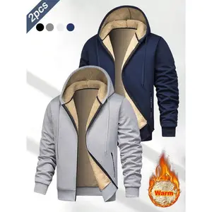 Men's 1-piece Sherpa lined hooded zipper jacket and wool lined winter sportswear, suitable for men's long sleeved warm full zipper casual jacket