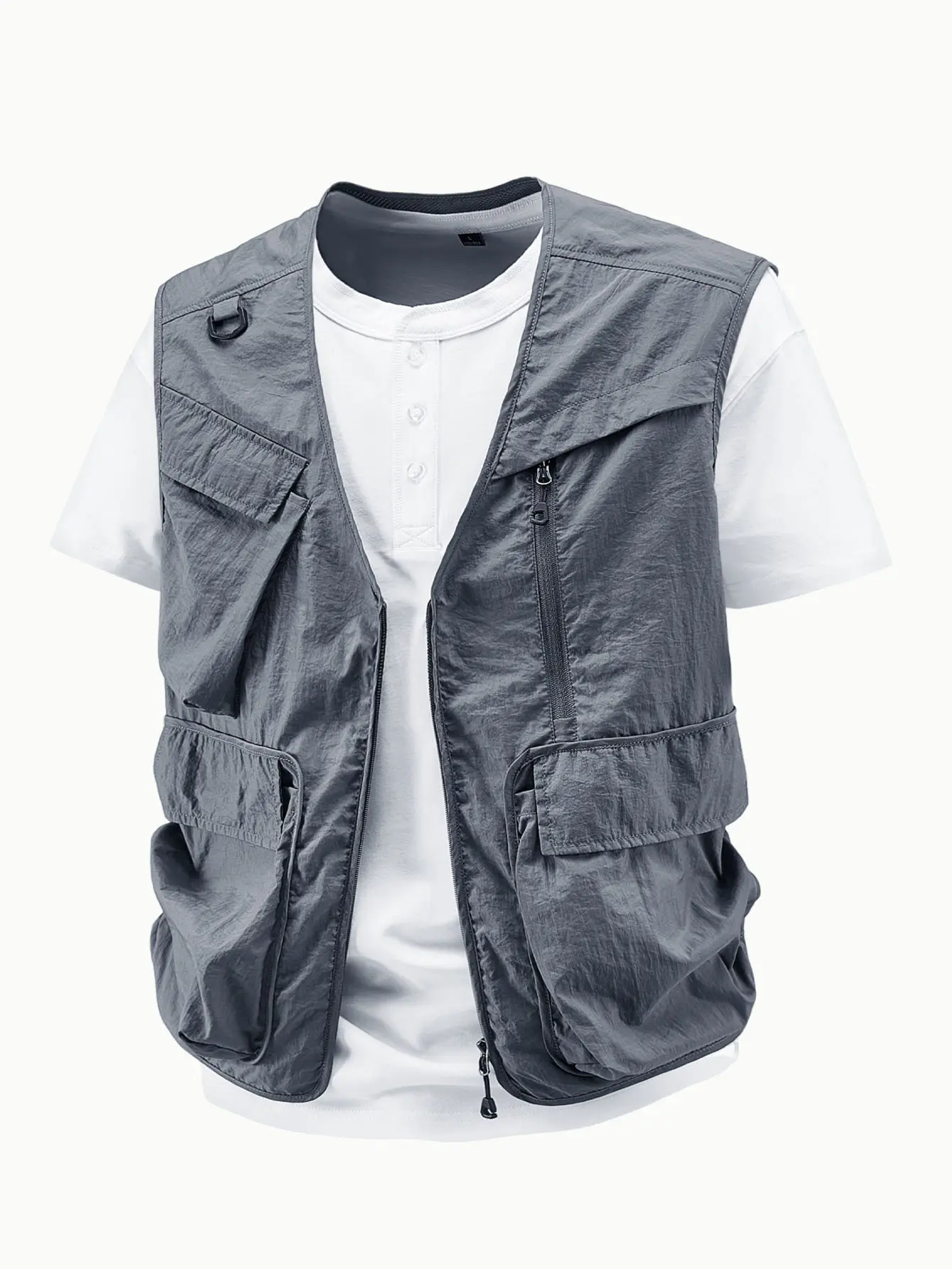 Men's Essential V-Neck Athletic Vest - Menswear Casual Sports Clothes Top, Plain Zippered-Front Gilet for Outdoor Hikes, Gym Workouts
