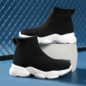 Cloud Shoes Chunky Sole Sock Sneakers for Kids 3-14, Unisex Black & White Slip-On Shoes for Boys & Girls, Ultra Comfy Cloud-Like Footbed, Breathable Knit Upper, Durable Non-Slip Outsole, Easy On/Off Design, Great for Running, Jumping, School, Casual Athle