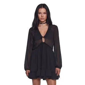 Sunset Chaser Babydoll Dress - Black