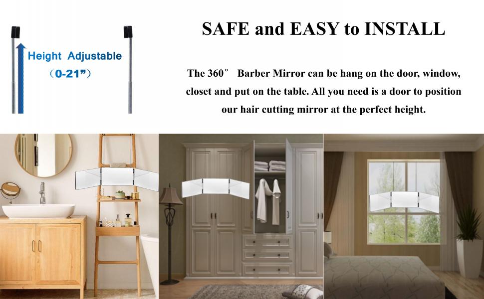 EVE 3 Way Trifold Haircut Mirror 360 Degree Mirror with Adjustable Height for Hair Cutting, Shaving, Dyeing, Styling & Makeup, Lightweight & Portable