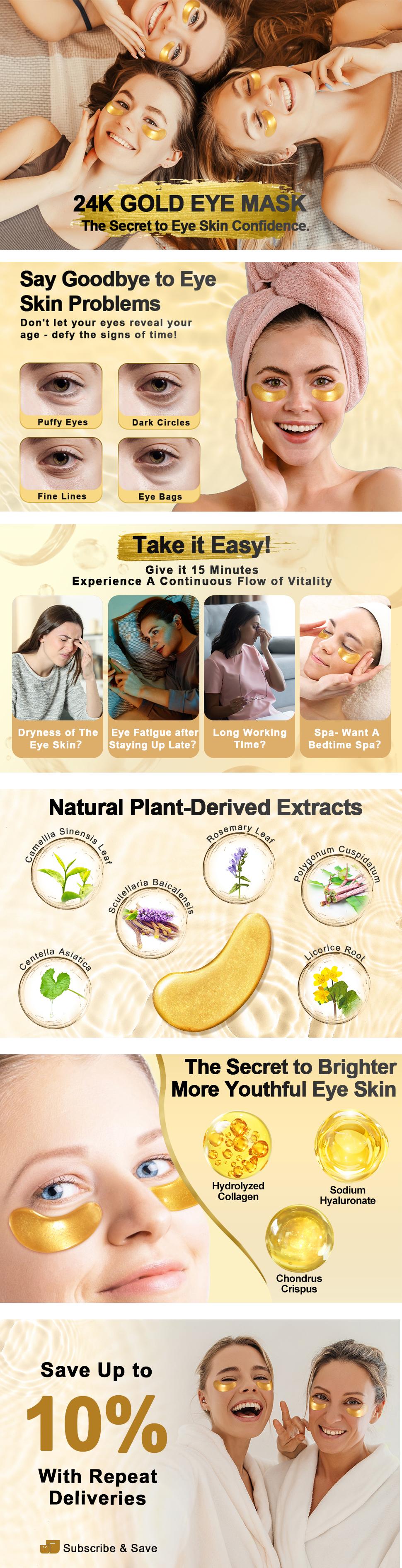 [Tibobo Official] 24K Gold Hydrogel Eye Patches (24 Pairs) | Depuffs Under-Eye Bags & Smoothes Dark Circles in 10 Minutes