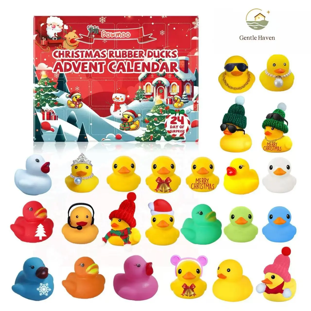 24 Days Christmas Rubber Ducks Advent Calendar Blind Box - Harmless Material, Soft Elastic Advent Set for Kids, Holiday Party Favor, Stocking Stuffer with Countdown Fun, Cute Bath Toy, Holiday Outfits Accessory