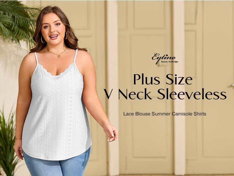 Eytino Plus Size Tank Tops for Women Summer Casual Spaghetti Strap Sleeveless Camisole Shirts(1X-5X)