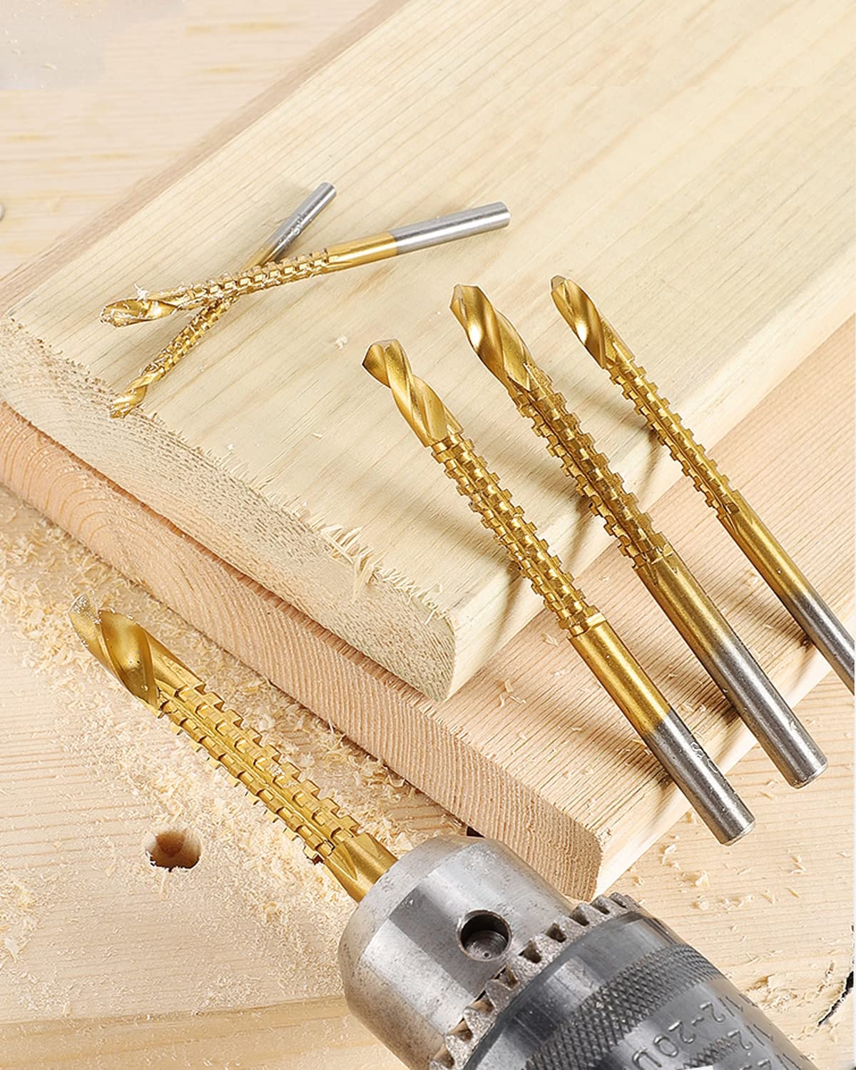 Fathersdaygift 6 or 8 Pack Titanium Coated HSS Twist Drill Bits, 3-8mm Serrated Side Cutting Drill Bit Woodworking Tools for Plastic Metal Wood Hole Fathers Day Gifts Fathersdaygift 6 or 8 Pack Titanium Coated HSS Twist Drill Bits, 3-8mm Serrated Side Cutting Drill Bit Woodworking Tools for Plastic Metal Wood Hole Fathers Day Gifts