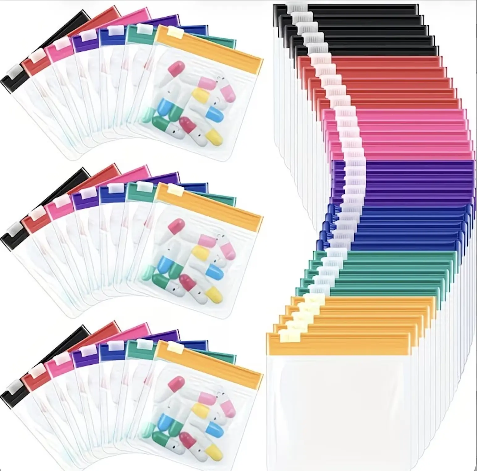 7 Colors 14pcs Reusable Lockable PVC Zipper Medicine Bag Set - Kitchen Healthcare Aid with Self-Sealing Pill Organizer, Semi-Transparent Slide-Lock Pouches, Ideal for Tablets, Small Travel Items